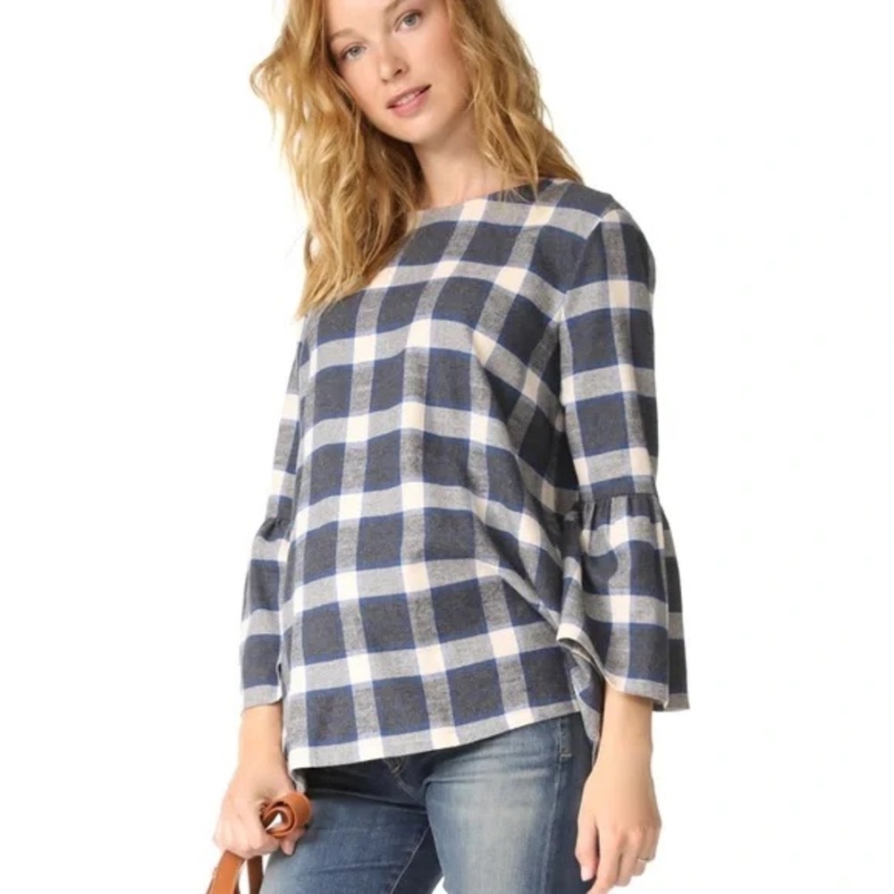 Hatch Maternity Plaid Flannel Bell-Sleeve Tunic
